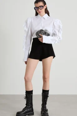 Shorts culotte con zip - Nero