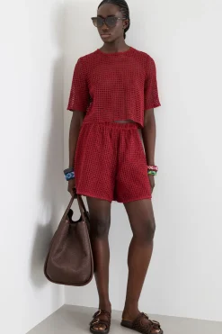 Shorts in jersey macramè - Rosso