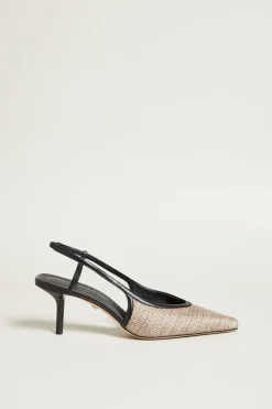 Slingback effetto rafia con tacco - Sabbia Nero