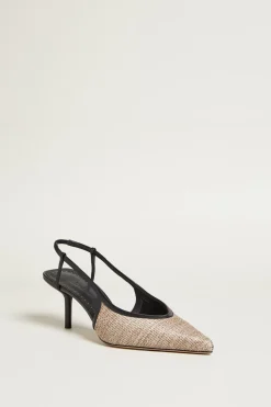Slingback effetto rafia con tacco - Sabbia Nero