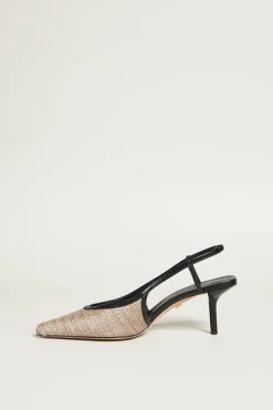 Slingback effetto rafia con tacco - Sabbia Nero