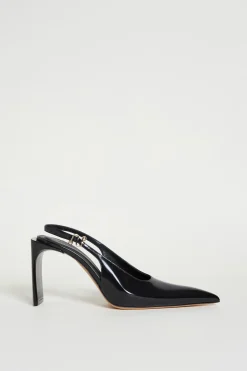 Slingback alta in pelle lucida - Nero