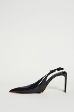 Slingback a punta in pelle - Nero