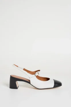 Slingback bicolore con tacco - Bianco Nero