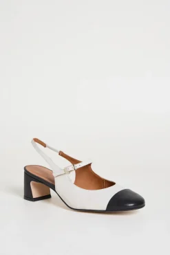 Slingback bicolore con tacco - Bianco Nero
