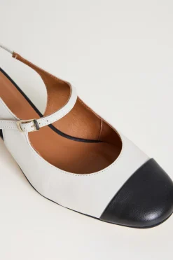 Slingback bicolore con tacco - Bianco Nero