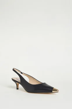 Slingback con punta in metallo - Nero