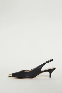 Slingback con punta in metallo - Nero