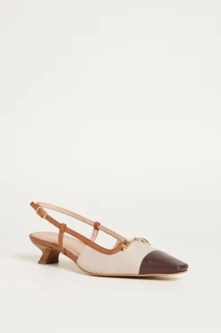 Slingback con tacco inclinato - Beige Marrone