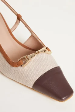 Slingback con tacco inclinato - Beige Marrone