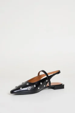 Slingback in pelle con borchie - Nero