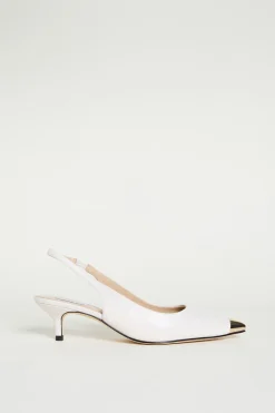 Slingback in pelle con punta in metallo - Bianco