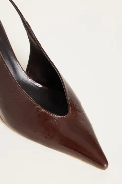 Slingback in pelle verniciata - Marrone