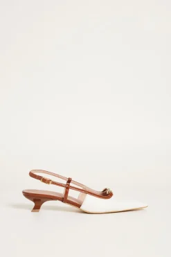 Slingback T-bar bicolore - Bianco Marrone