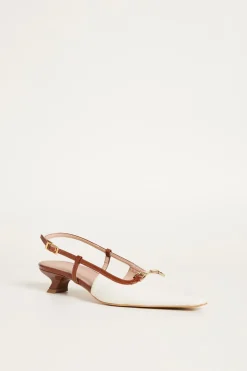 Slingback T-bar bicolore - Bianco Marrone