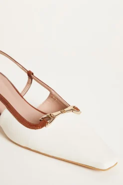 Slingback T-bar bicolore - Bianco Marrone