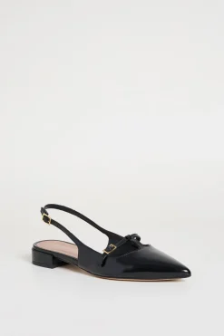 Slingback T-bar in pelle lucida - Nero