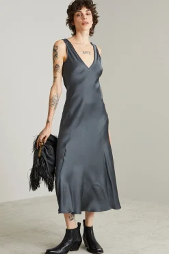 Slip dress in enver satin - Antracite