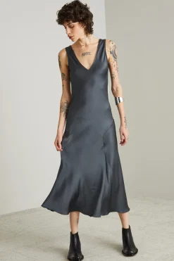Slip dress in enver satin - Antracite