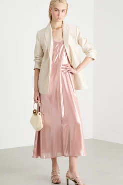 Slip dress in georgette laminata - Rosa