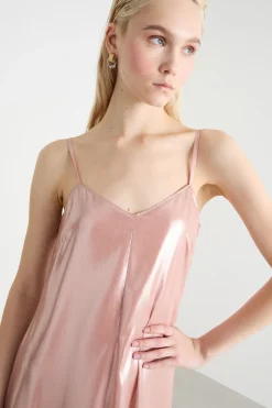 Slip dress in georgette laminata - Rosa
