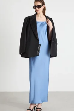 Slip dress in raso - Azzurro