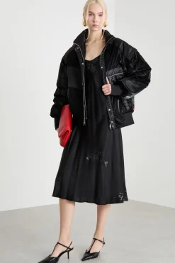 Slip dress in raso ricamato - Nero