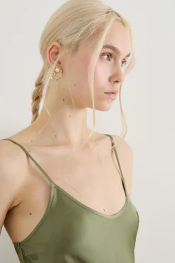 Slip dress in raso ricamato - Verde