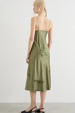 Slip dress in raso ricamato - Verde