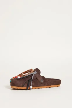 Slipper in materiale dal finish vellutato - Marrone