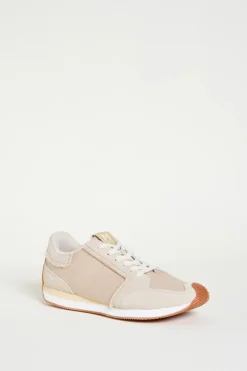 Sneaker in tela e pelle - Beige