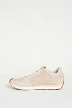 Sneaker in tela e pelle - Beige