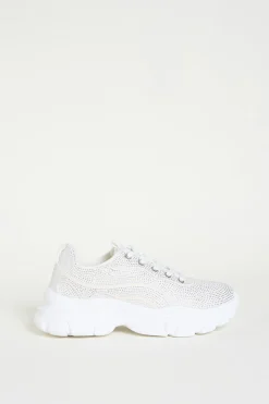 Sneaker in tessuto tecnico con strass - Argento