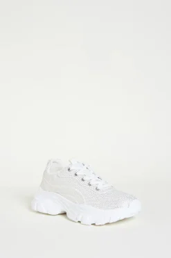 Sneaker in tessuto tecnico con strass - Argento