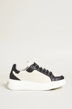 Sneakers in tela e pelle - Sabbia Nero
