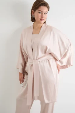 Spolverino a kimono in raso - Rosa