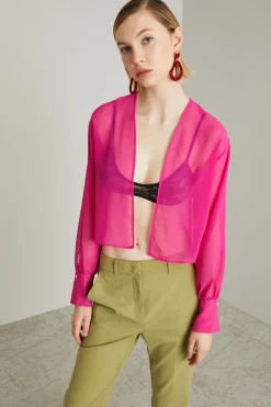 Spolverino corto in georgette - Fuxia