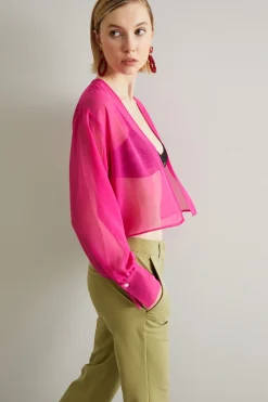 Spolverino corto in georgette - Fuxia