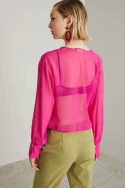 Spolverino corto in georgette - Fuxia