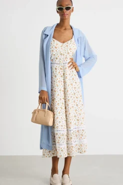 Spolverino in georgette con cintura - Azzurro