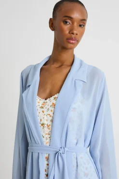 Spolverino in georgette con cintura - Azzurro