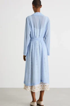 Spolverino in georgette con cintura - Azzurro
