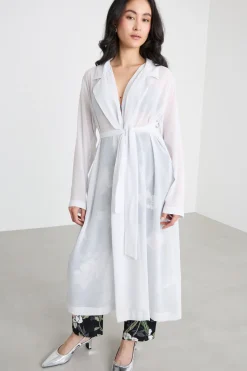 Spolverino in georgette con cintura - Bianco