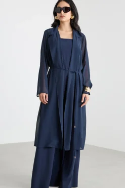 Spolverino in georgette con cintura - Blu