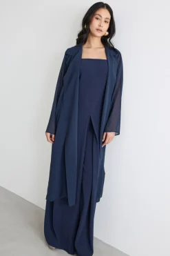 Spolverino in georgette con cintura - Blu