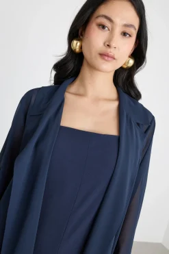 Spolverino in georgette con cintura - Blu
