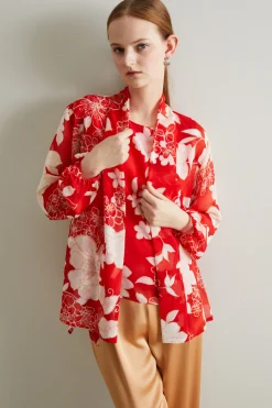 Spolverino in georgette stampata - Rosso Bianco