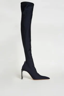 Stivale alto in tessuto stretch - Nero