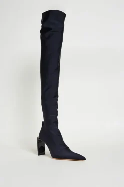 Stivale alto in tessuto stretch - Nero