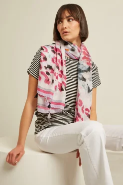 Stola a fantasia con nappine - Rosa Bianco